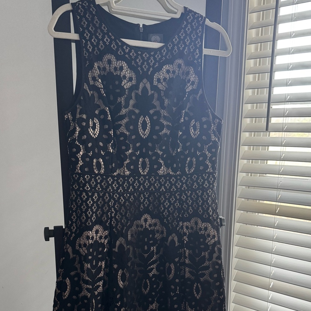 Vince Camuto Black and Cream Lace Midi Dress